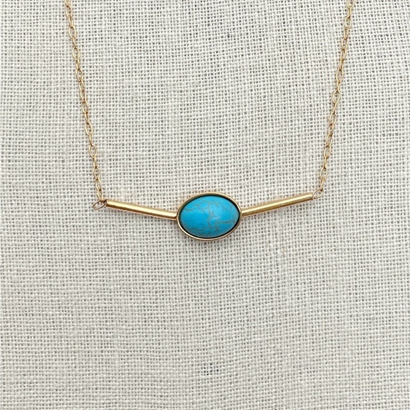 Red Saguaro Trading Post Jewelry - Stainless Steel Bar Necklace with Turquoise - Gold